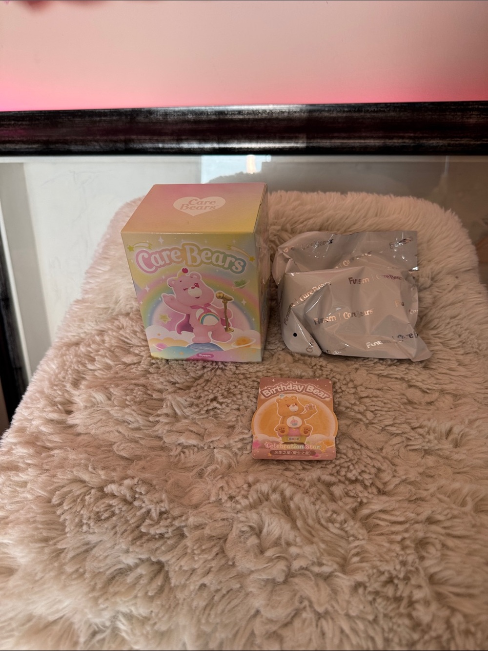 Care Bears Pink Birthday Bear mini sculptural model  with Pastel Rainbow Box